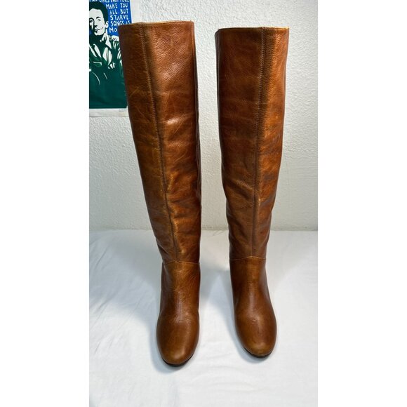 Steven Steve Madden Intyre Over the Knee Boots Leather Cognac Brown Wedge Heel 8 - Picture 8 of 16